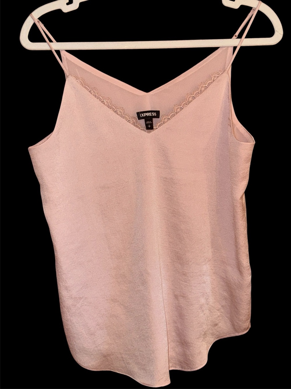 Express Blush Lace-Trim Satin V-Neck Downtown Coquette Camisole Size Small